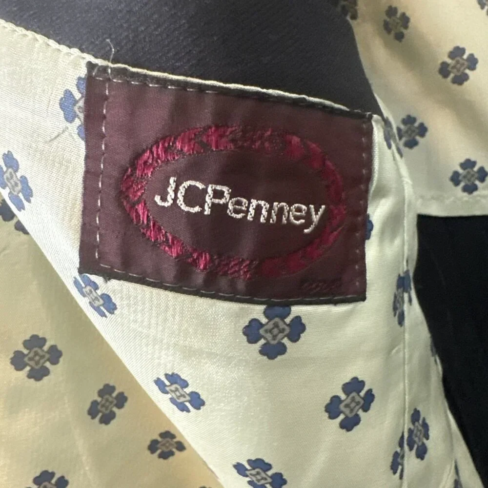 Vintage JCPenney Navy Blazer 38R Retro Sport Coat Mexico Mod‎ Lined Disco Blue